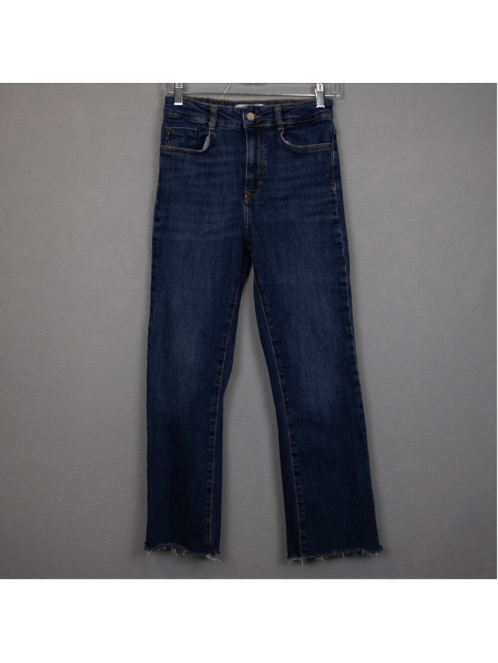 Zara high rise medium wash cropped wide leg jeans-4